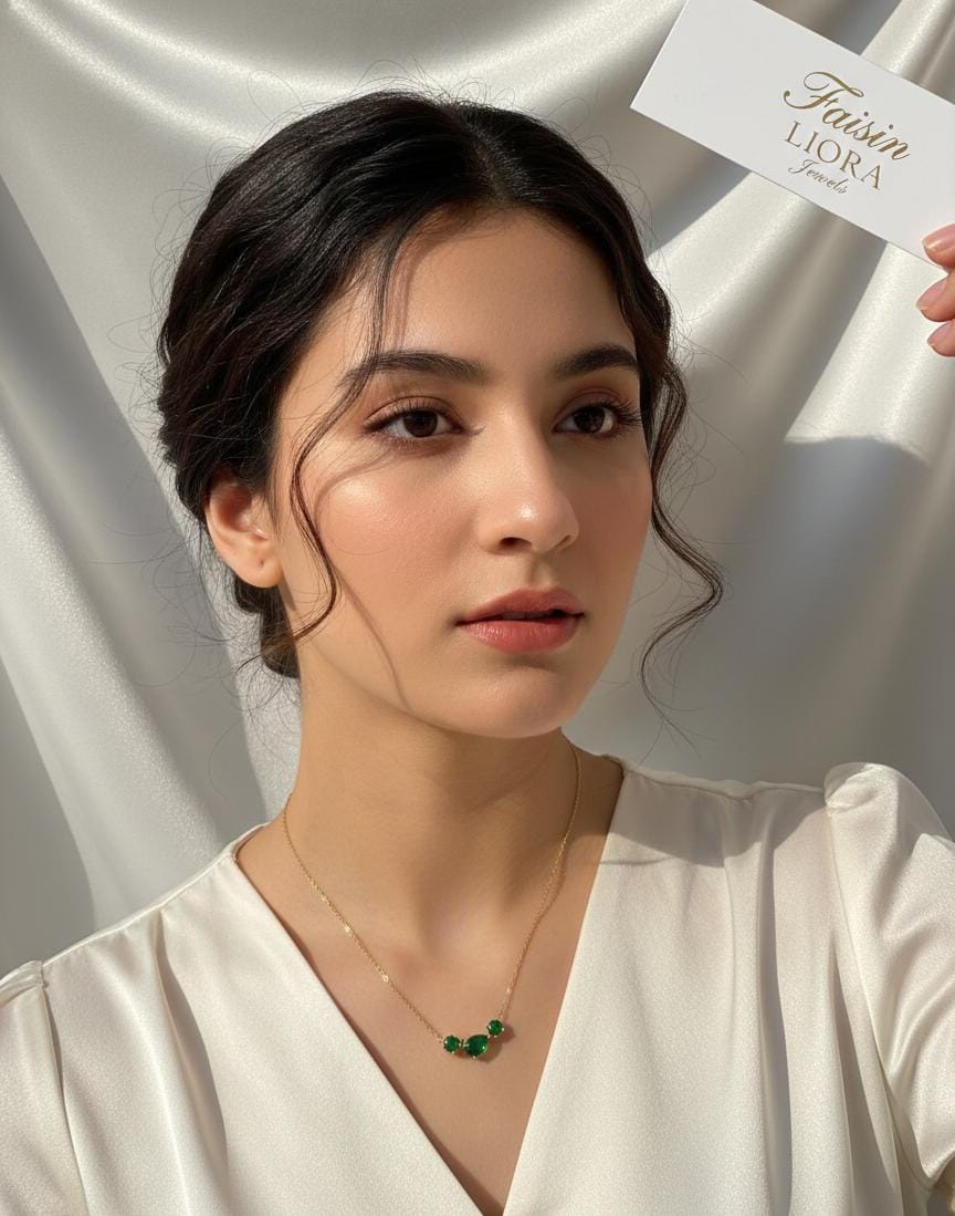 Anti Tarnish Triple Emerald Green Stone Necklace